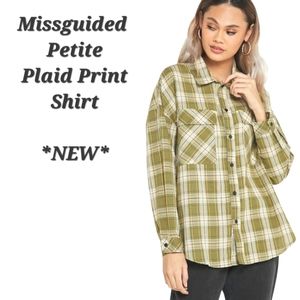 Missguided Petite Plaid Buttondown Shirt NEW Relaxed Fit Oversized Petite Size 0